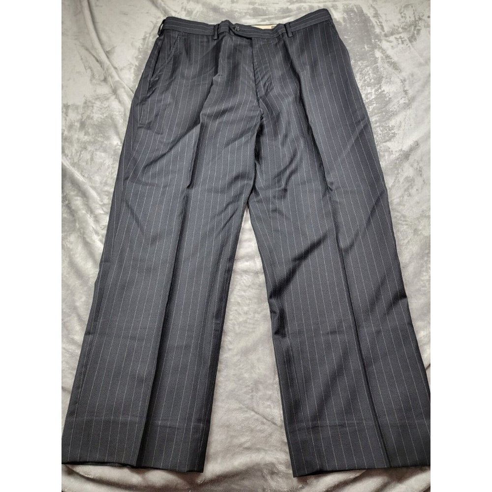 Daniel Cremieux‎ black striped Flat Front Wool Suit Dress Pants 36x27, hemmed